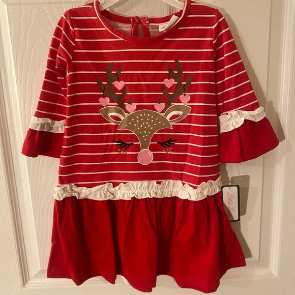Girls Christmas Dress, Reindeer Christmas Dress, 3T Reindeer & Hearts Dress - Picture 1 of 10